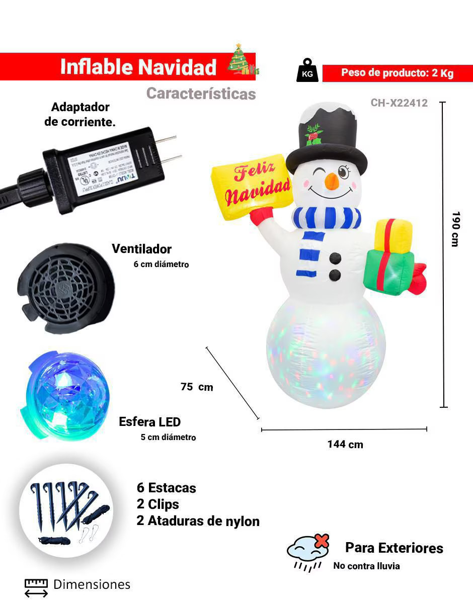 IMAR Inflable decorativo forma de muñeco de nieve - Imagen 8