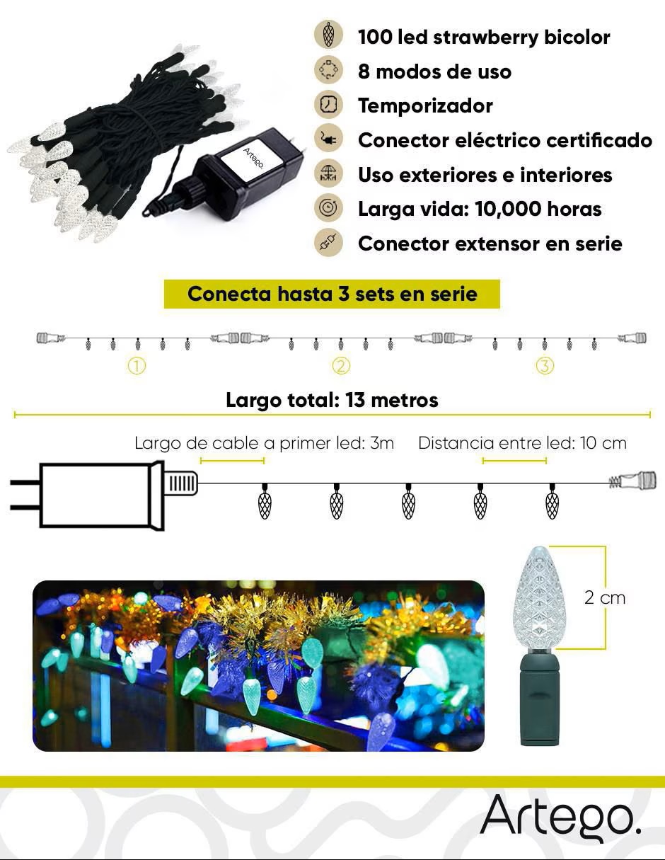 ARTEGO Serie LED Strawberry ARLED-03-PINA100 con 100 focos - Imagen 10